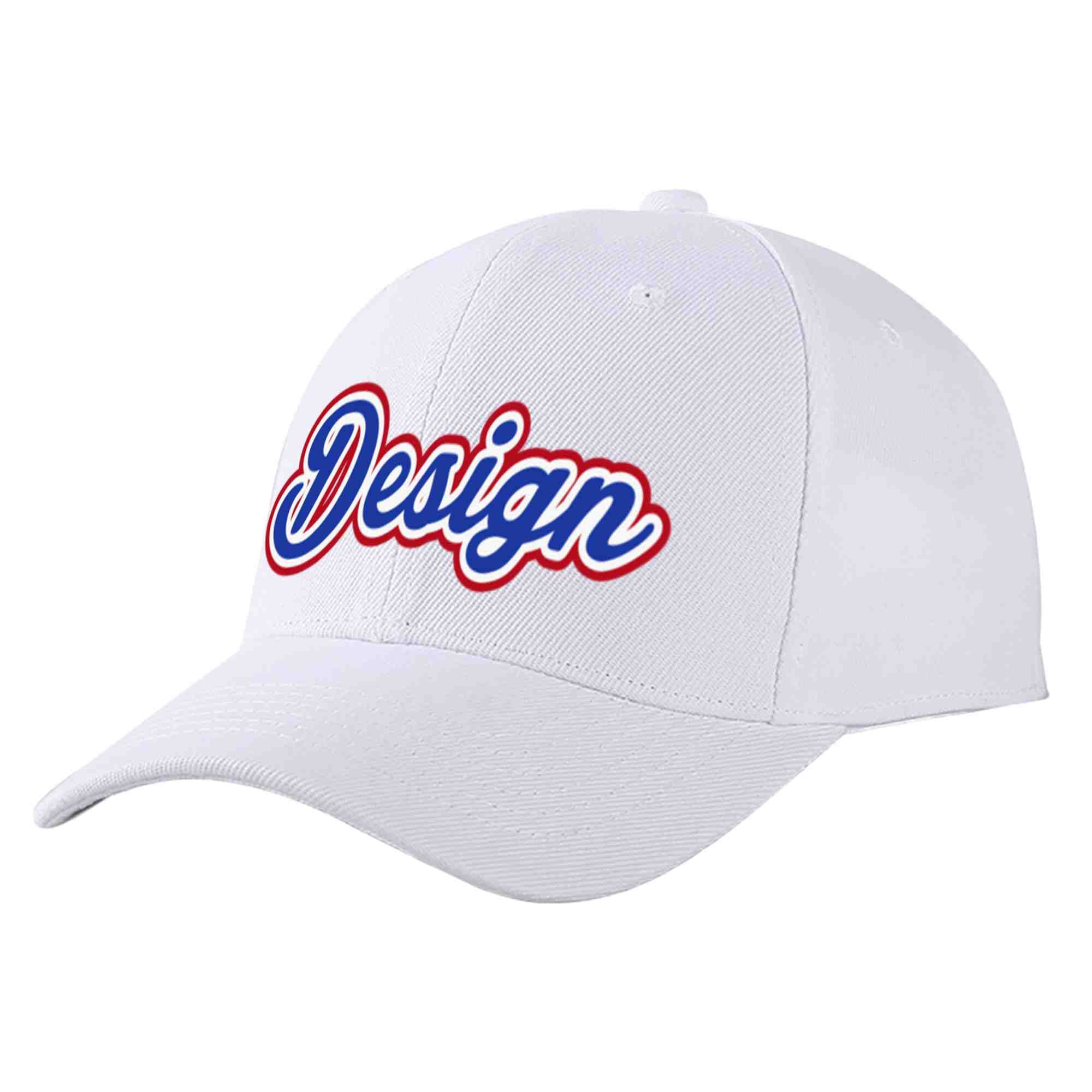 Custom White Royal-White Curved Eaves Sport Design Baseball Cap