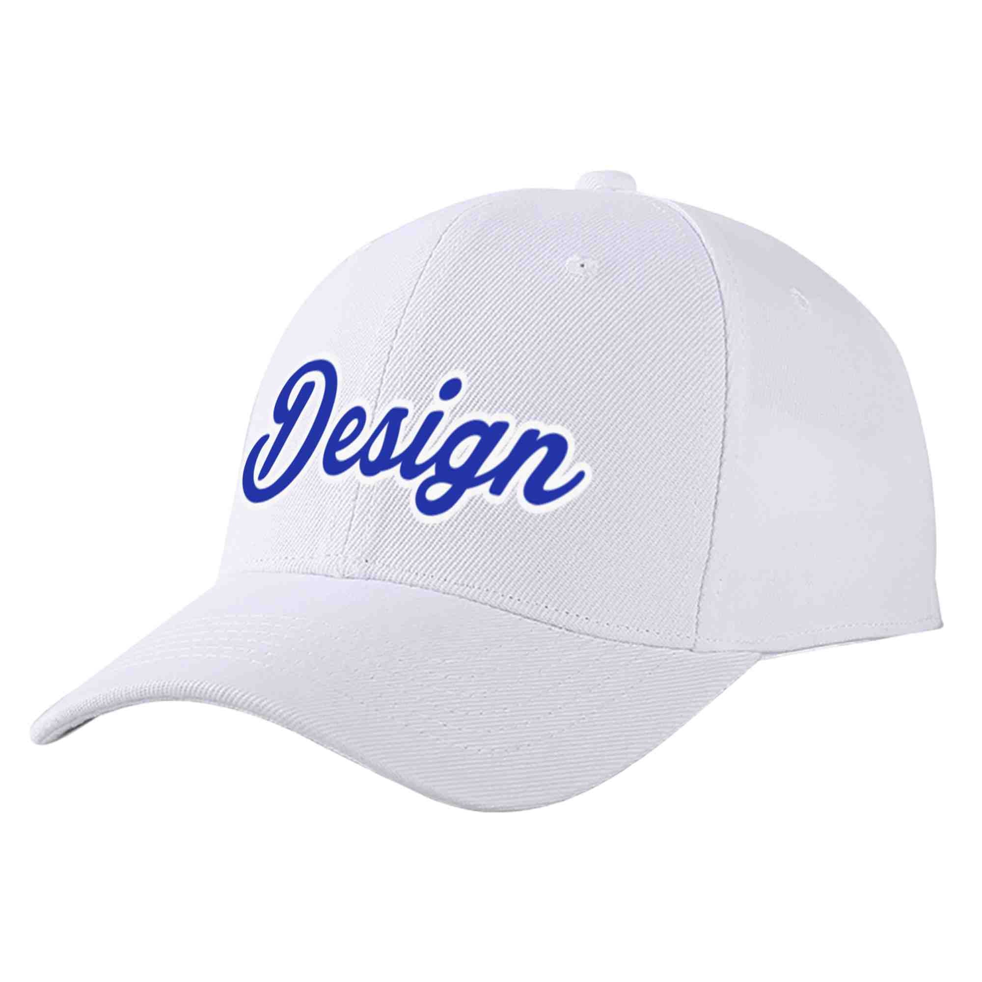 Custom White Royal-White Curved Eaves Sport Design Baseball Cap