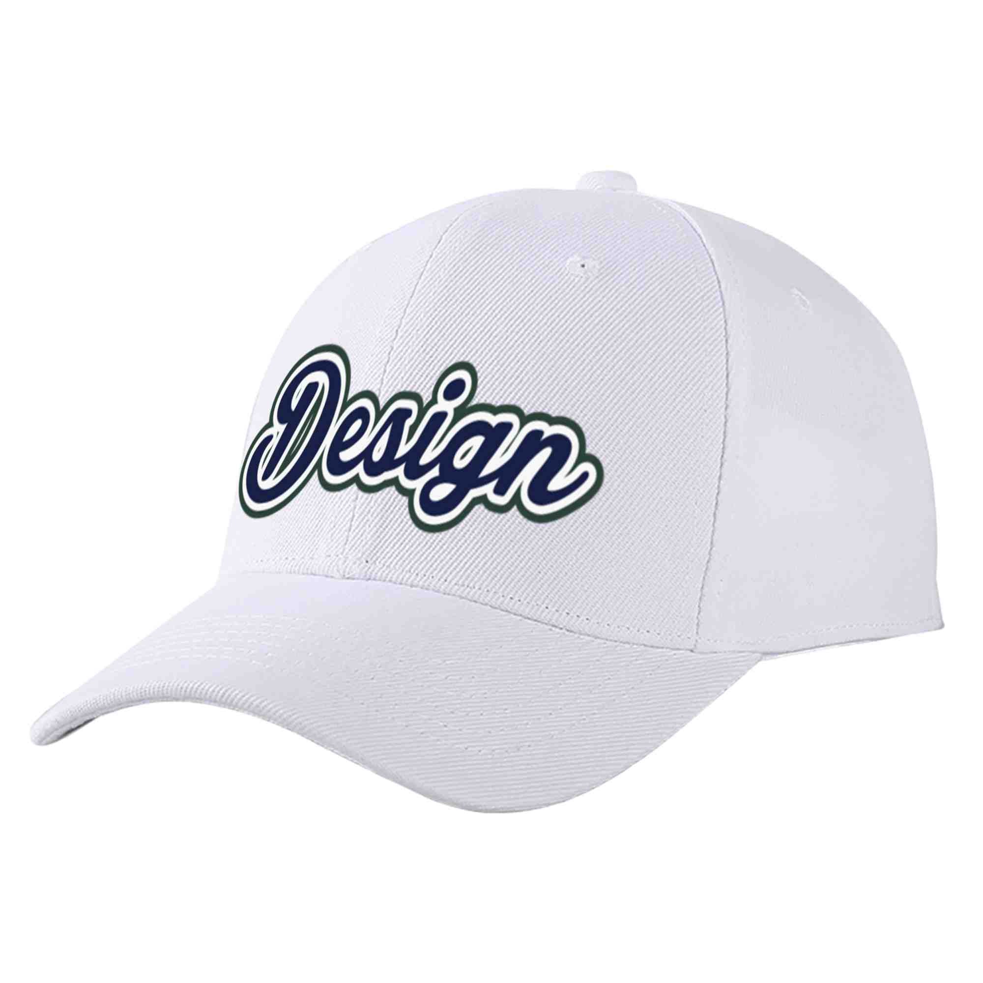 Custom White Navy-White Curved Eaves Sport Design Baseball Cap