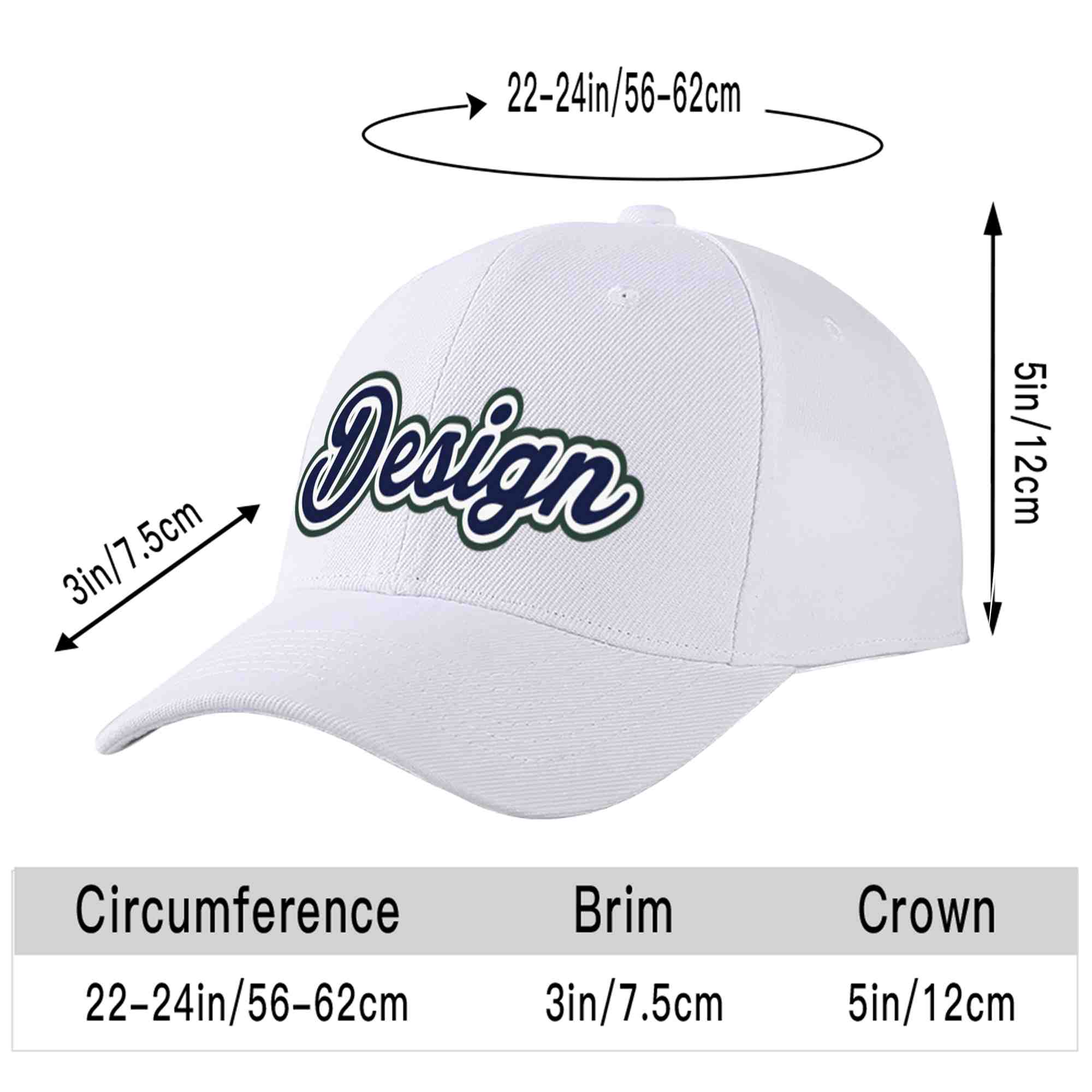 Custom White Navy-White Curved Eaves Sport Design Baseball Cap