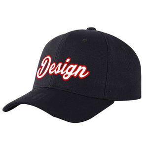 Casquette de baseball personnalisée noire, blanche et rouge, design sportif, avec avant-toit incurvé