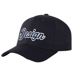 Custom Black Navy-White Curved Eaves Sport Design Baseball Cap