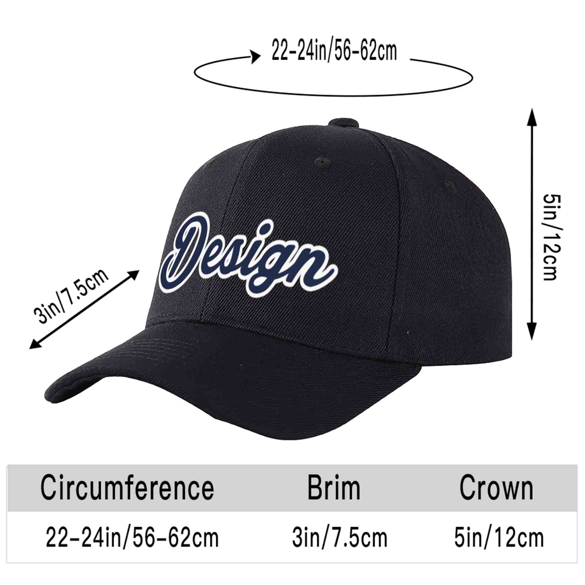 Casquette de baseball courbée personnalisée noire et blanche avec avant-toit et design sportif