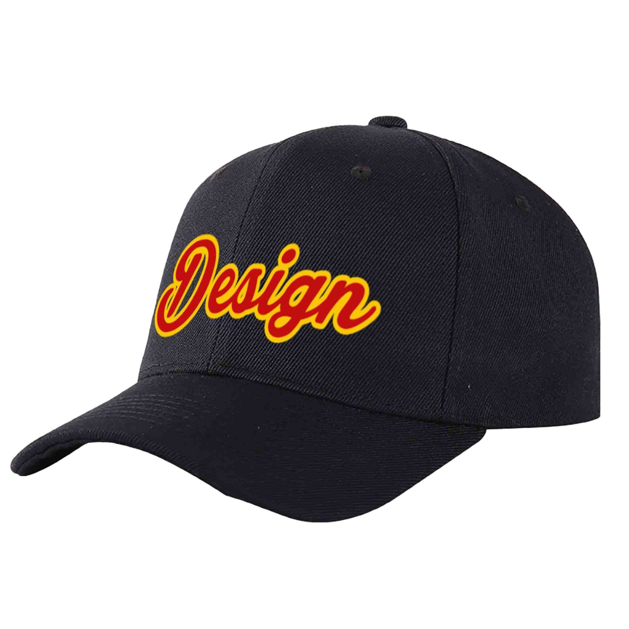 Casquette de baseball de conception de sport incurvée noire rouge-jaune personnalisée