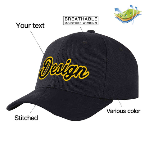 Custom Black Black-Gold Curved Eaves Sport Design Baseball Cap