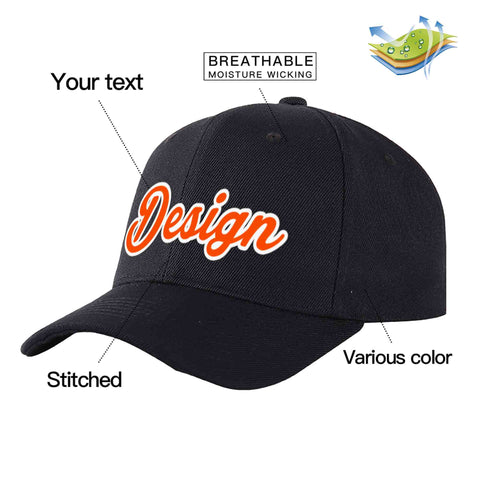 Custom Black Orange-White Curved Eaves Sport Design Baseball Cap