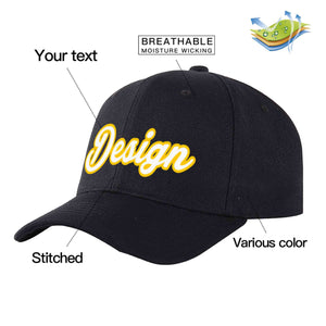 Custom Black White-Gold Curved Eaves Sport Design Baseball Cap