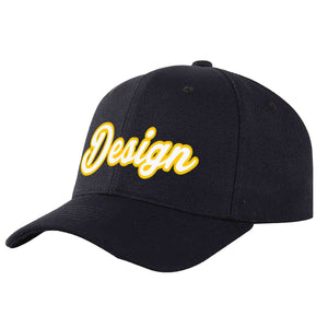 Custom Black White-Gold Curved Eaves Sport Design Baseball Cap