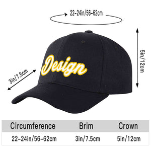 Custom Black White-Gold Curved Eaves Sport Design Baseball Cap