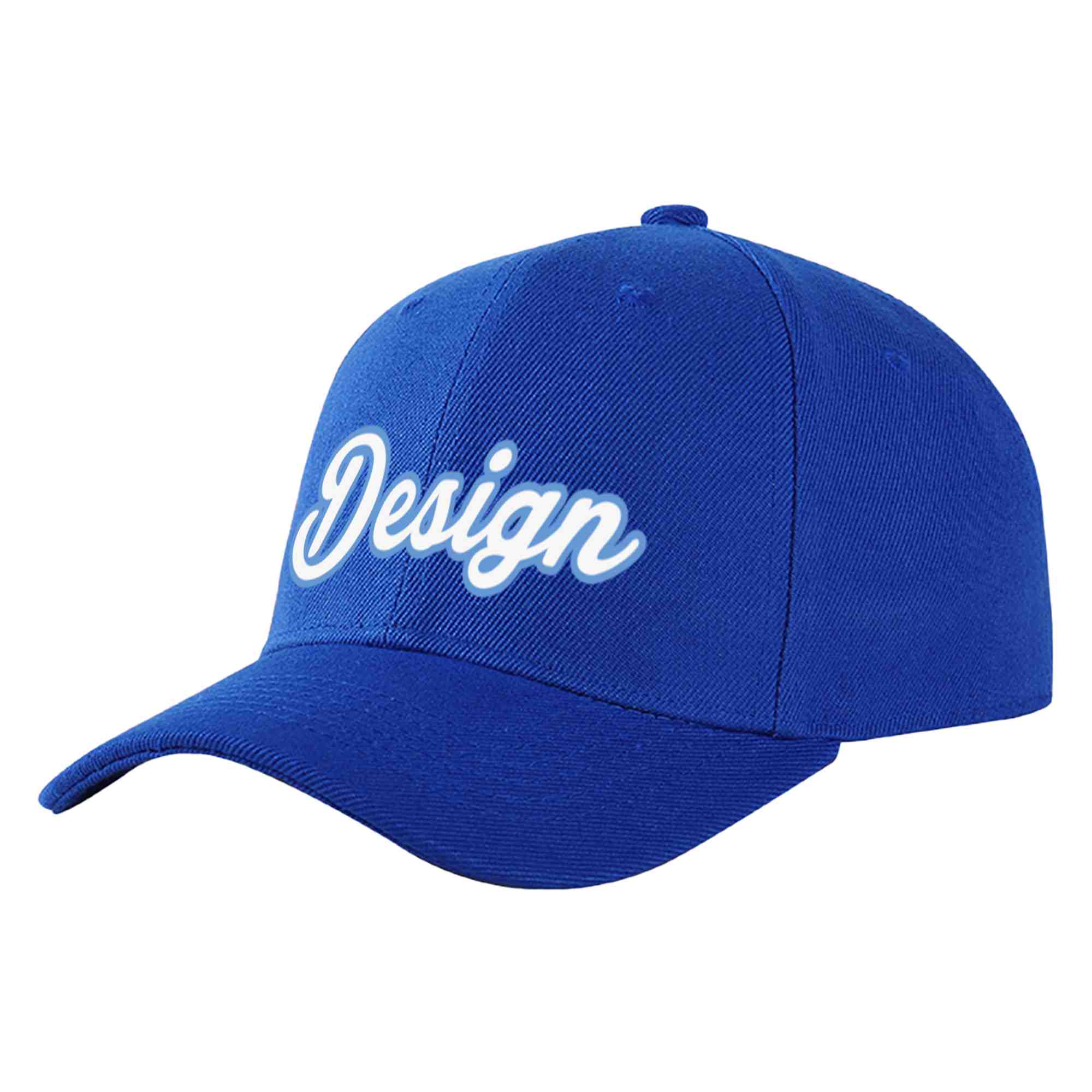 Casquette de baseball personnalisée Royal White-Light Blue Curved Eaves Sport Design