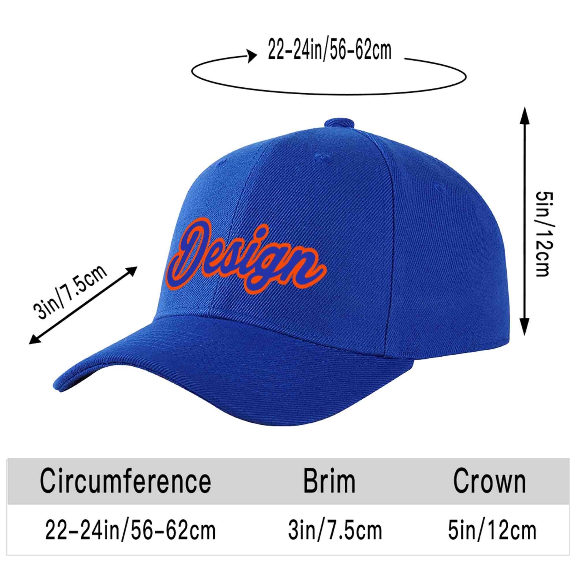 Custom Royal Royal-Orange Curved Eaves Sport Design Baseball Cap