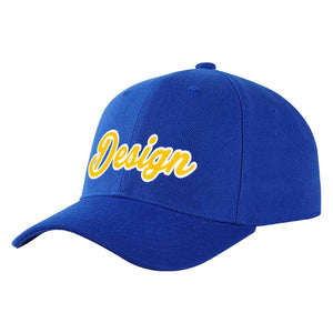 Casquette de baseball personnalisée Royal Yellow-White Curved Eaves Sport Design