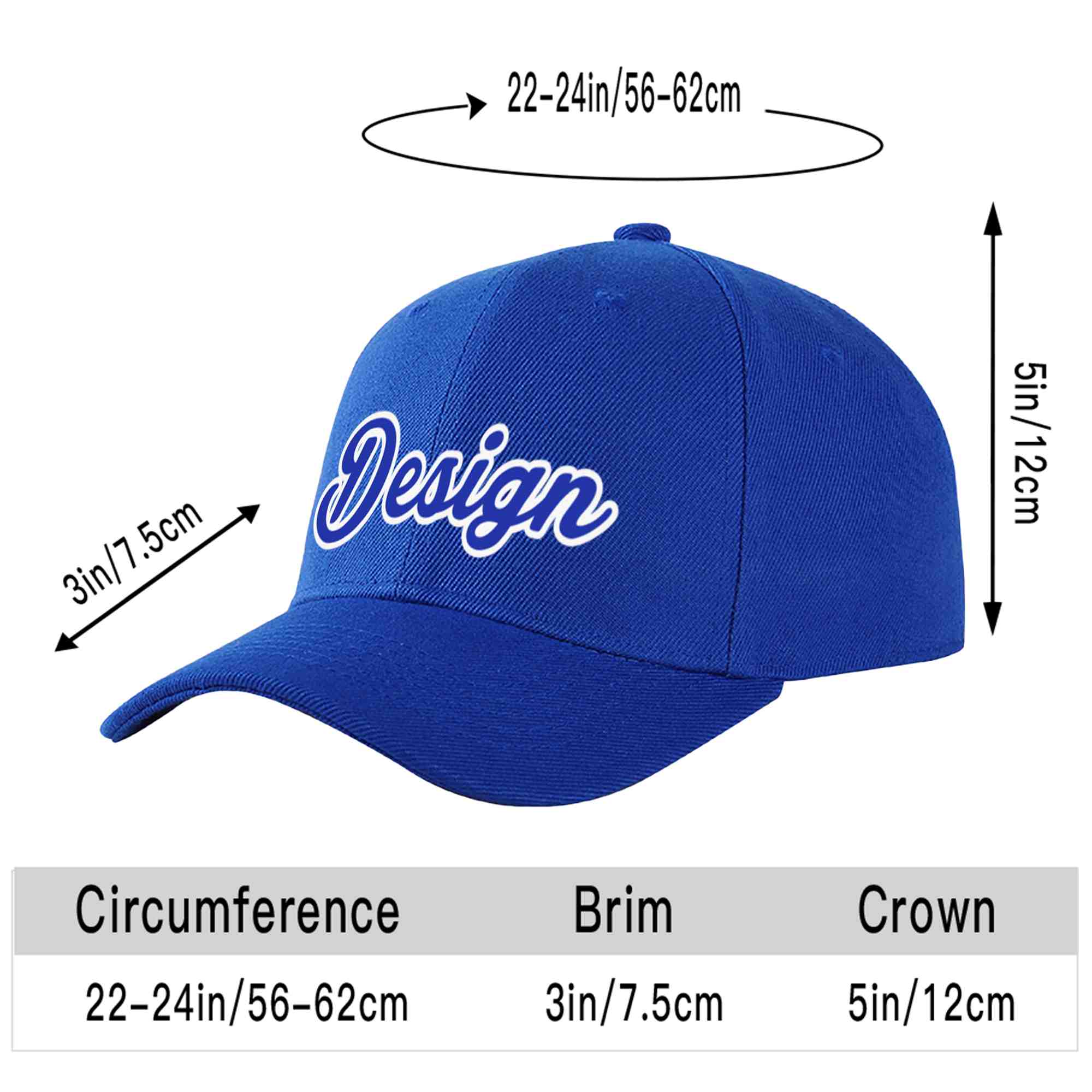 Custom Royal Royal-White Curved Eaves Sport Design Baseball Cap