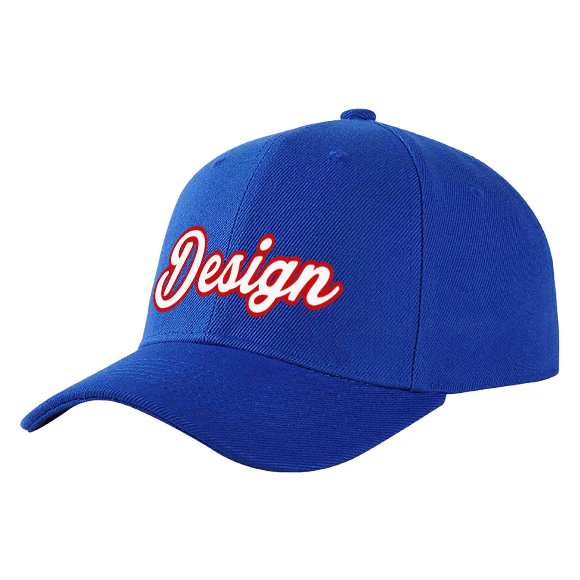 Custom Royal White-Red Curved Eaves Sport Design Baseball Cap