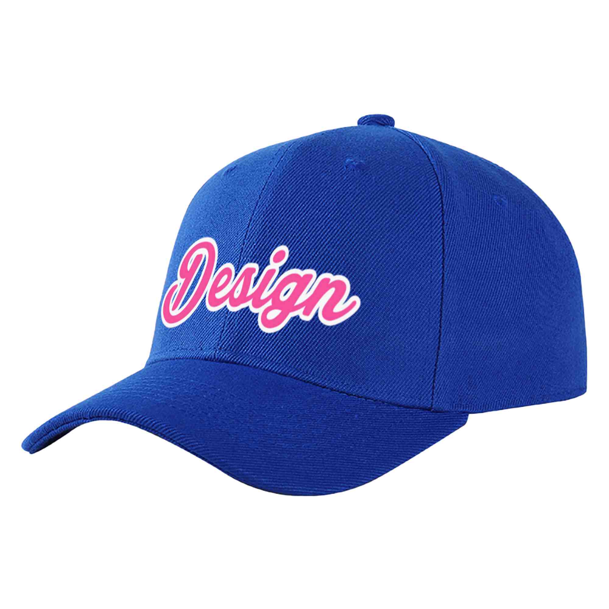 Custom Royal Pink-White Curved Eaves Sport Design Baseball Cap