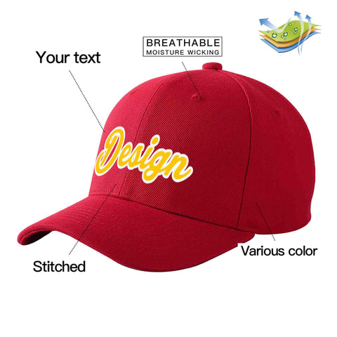 Custom Red Gold-White Curved Eaves Sport Design Baseball Cap