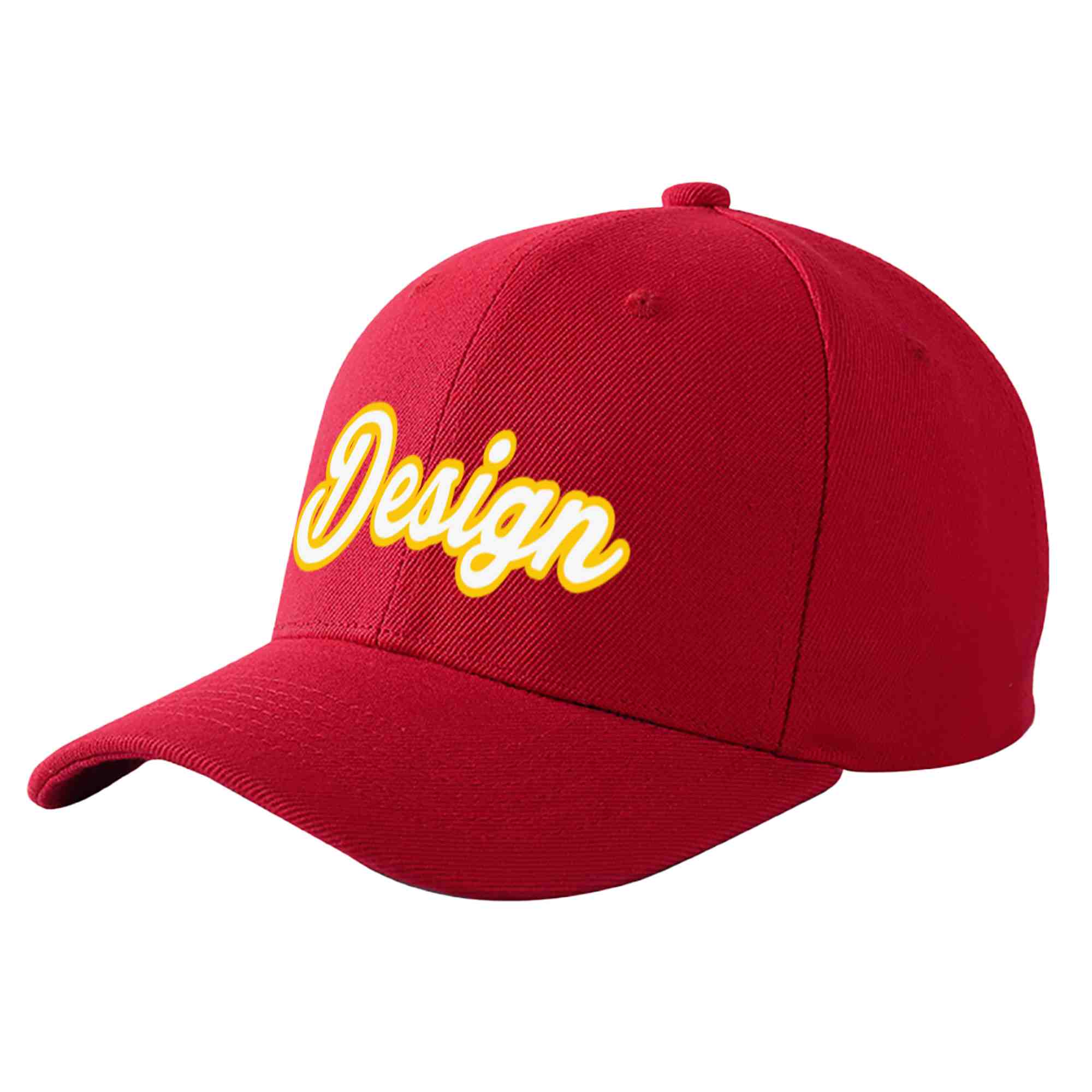 Casquette de baseball courbée personnalisée rouge blanc-or avec avant-toit et design sportif