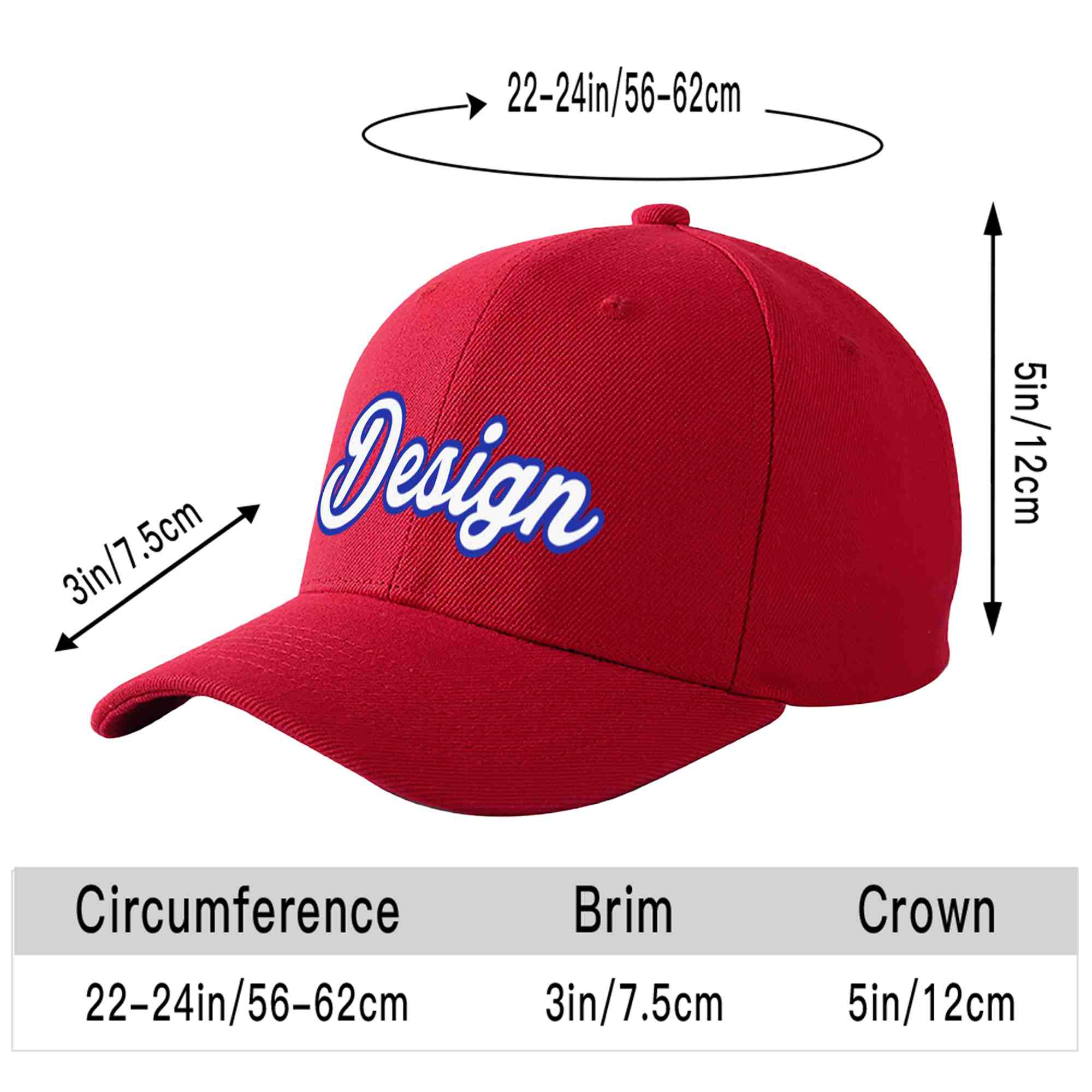 Casquette de baseball personnalisée rouge blanc-royal incurvée Eaves Sport Design