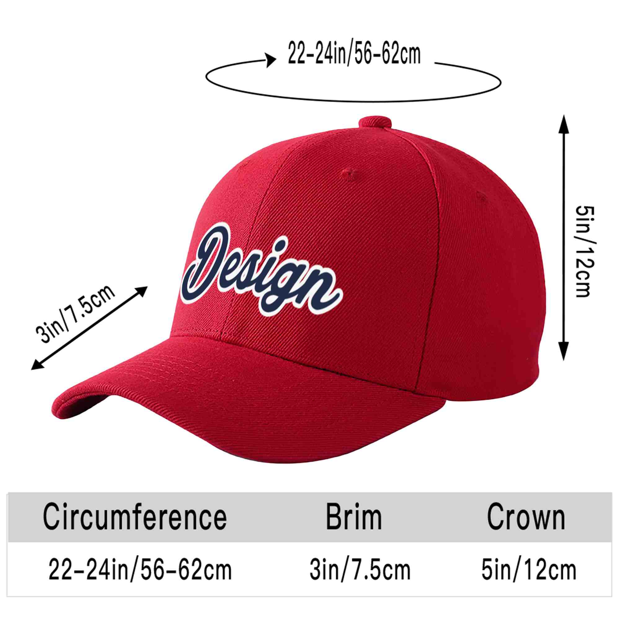 Casquette de baseball personnalisée rouge marine-blanc avec avant-toit incurvé