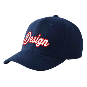 Custom Navy White-Red Curved Eaves Sport Design Baseball Cap