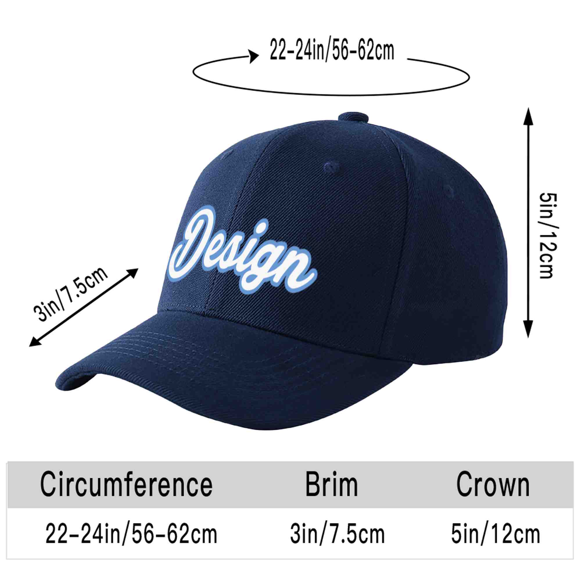 Custom Navy White-Light Blue Curved Eaves Sport Design Baseball Cap