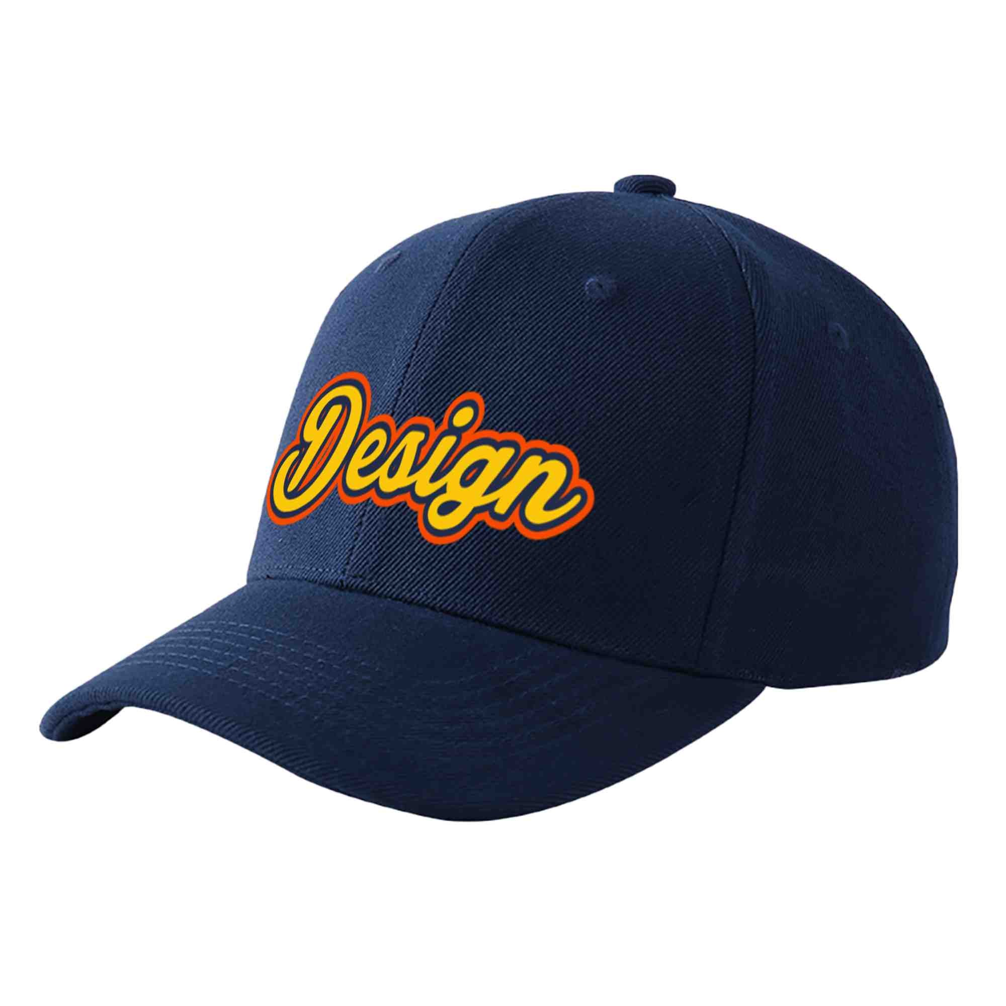 Custom Navy Gold-Navy Curved Eaves Sport Design Baseball Cap