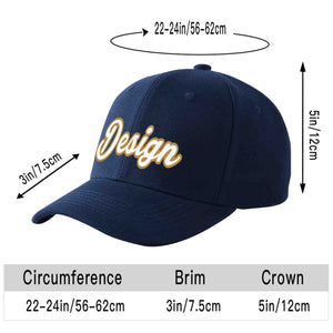 Casquette de baseball personnalisée bleu marine-vieil or incurvée avec avant-toit et design sportif