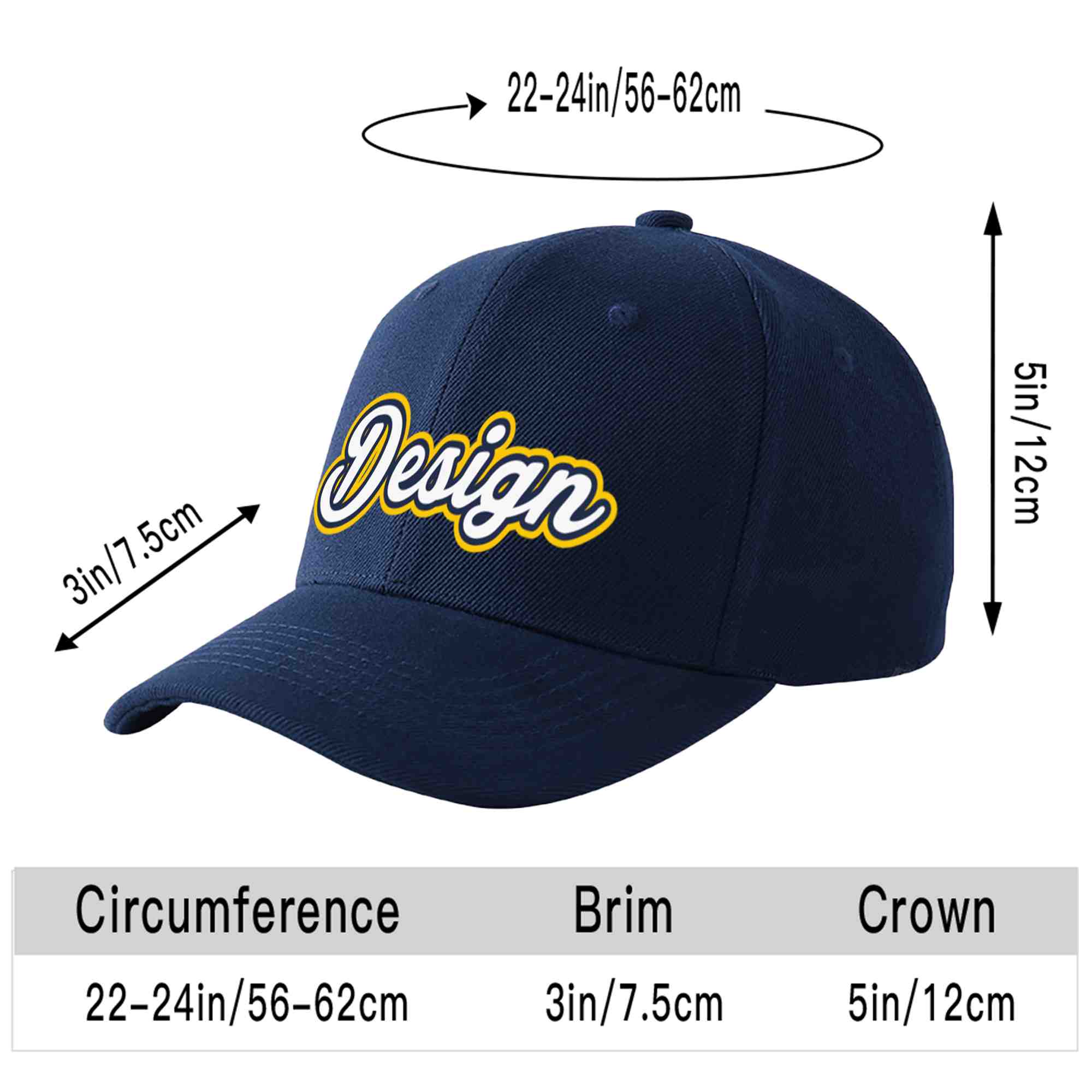 Custom Navy White-Navy Curved Eaves Sport Design Baseball Cap