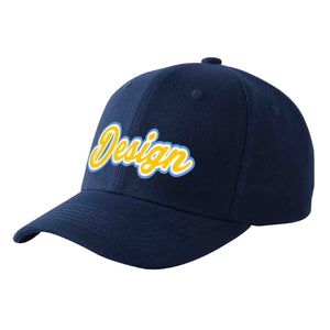 Custom Navy Gold-White Curved Eaves Sport Design Baseball Cap