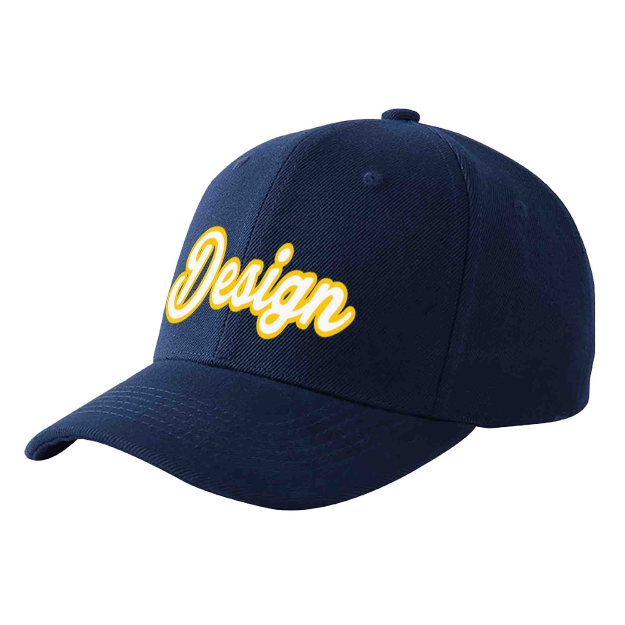 Custom Navy White-Gold Curved Eaves Sport Design Baseball Cap