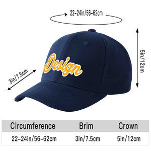 Custom Navy Yellow-White Curved Eaves Sport Design Baseball Cap