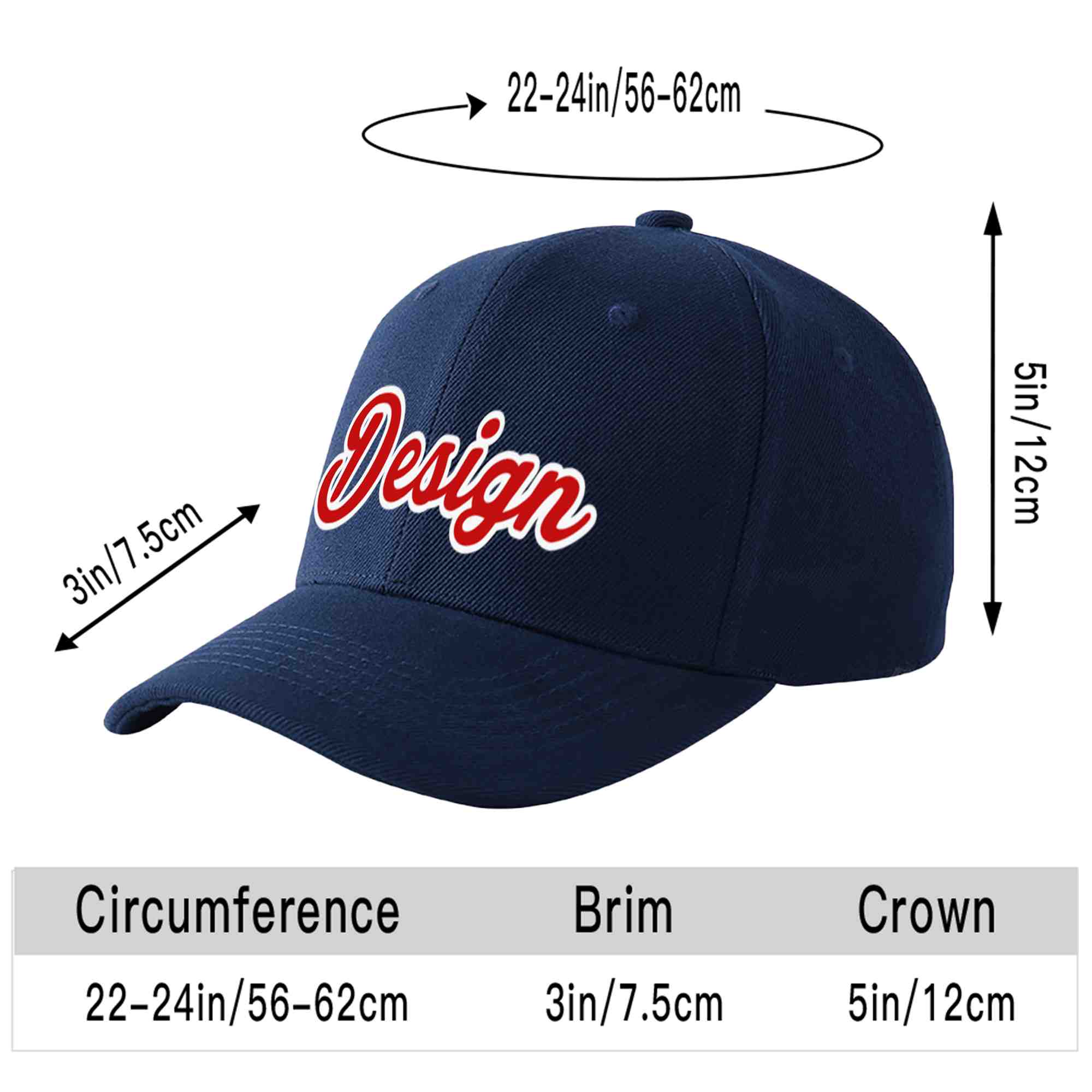 Custom Navy Red-White Curved Eaves Sport Design Baseball Cap