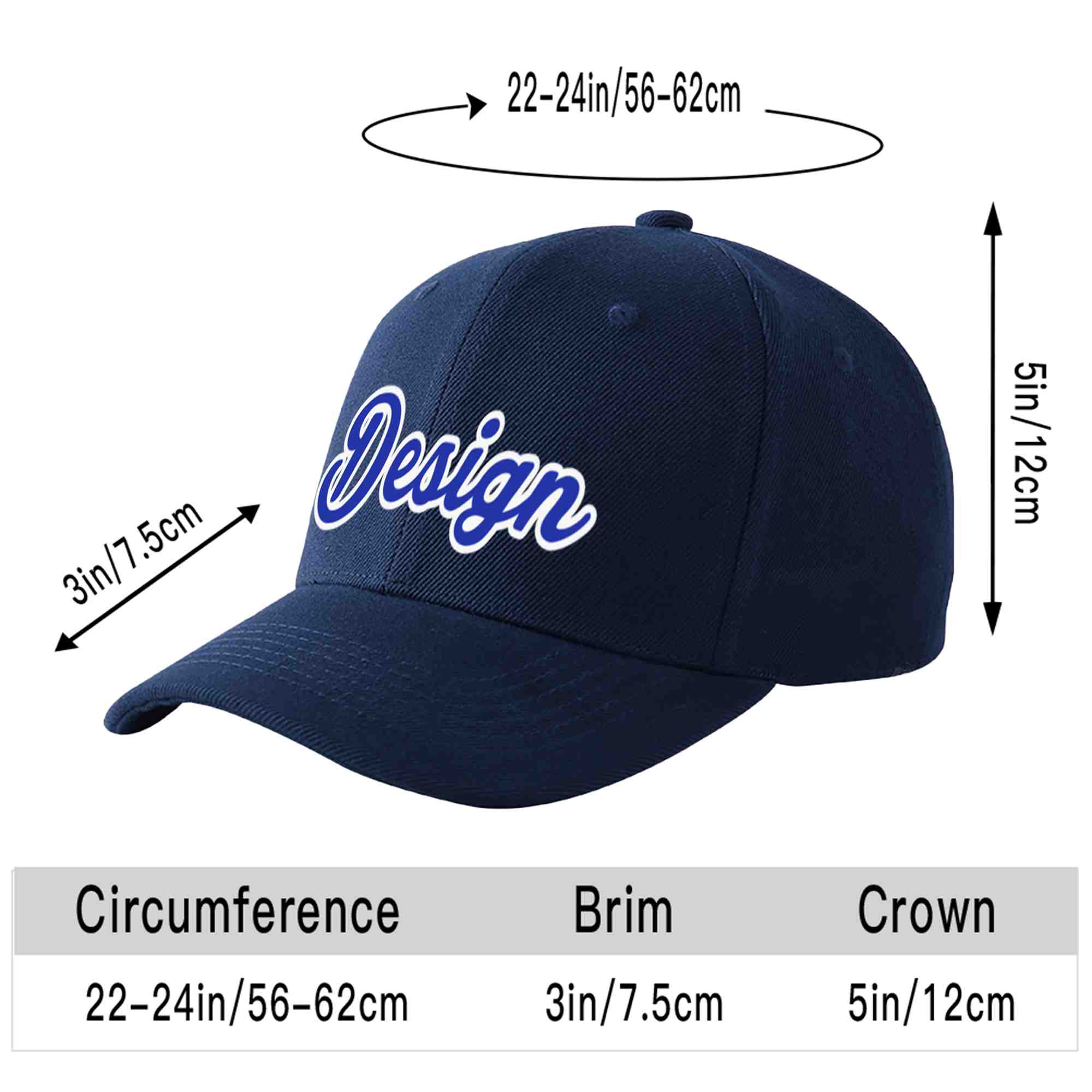 Custom Navy Royal-White Curved Eaves Sport Design Baseball Cap