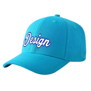 Casquette de baseball personnalisée Aqua White-Royal Curved Eaves Sport Design