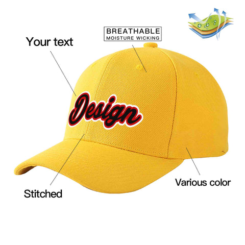 Custom Gold Black-Red Curved Eaves Sport Design Baseball Cap
