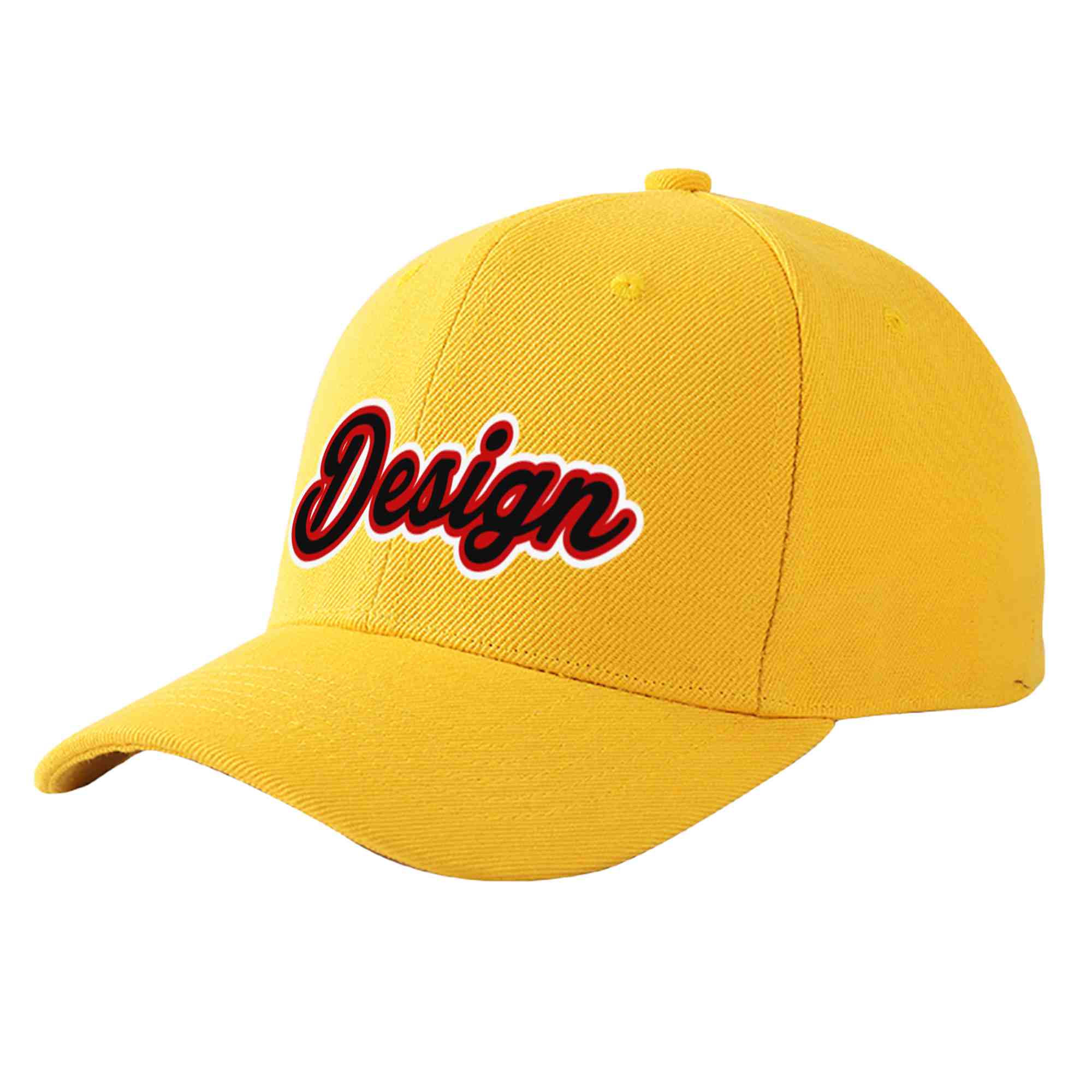 Custom Gold Black-Red Curved Eaves Sport Design Baseball Cap