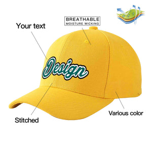 Custom Gold Aqua-White Curved Eaves Sport Design Baseball Cap