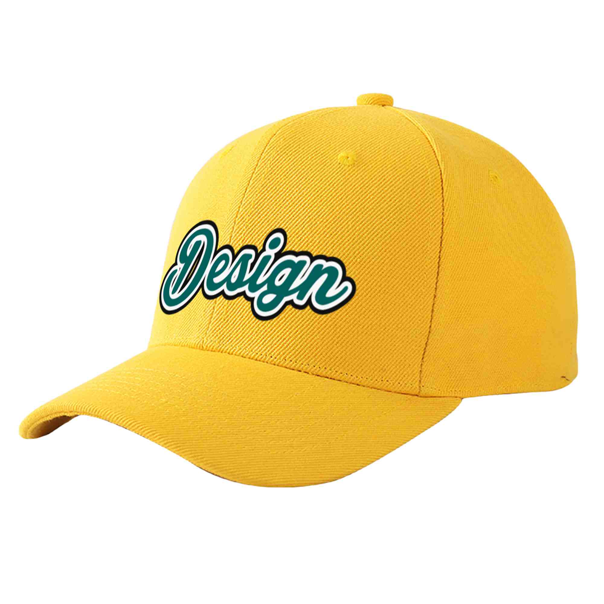 Custom Gold Aqua-White Curved Eaves Sport Design Baseball Cap