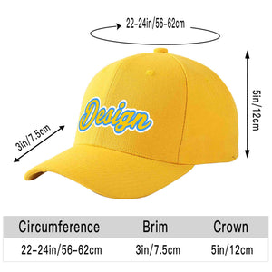 Custom Gold Gold-Powder Blue Curved Eaves Sport Design Baseball Cap