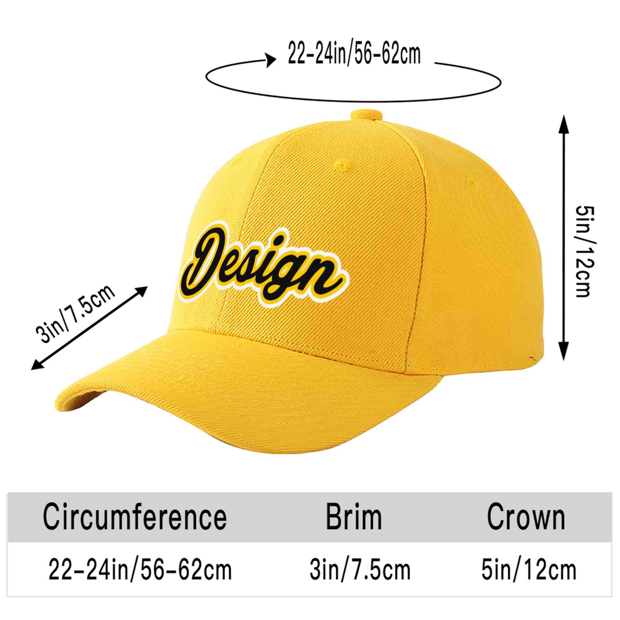 Custom Gold Black-Gold Curved Eaves Sport Design Baseball Cap