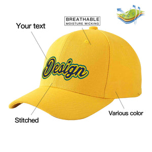 Casquette de baseball courbée personnalisée en or marine-or avec avant-toit et design sportif