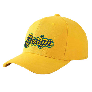 Casquette de baseball courbée personnalisée en or marine-or avec avant-toit et design sportif