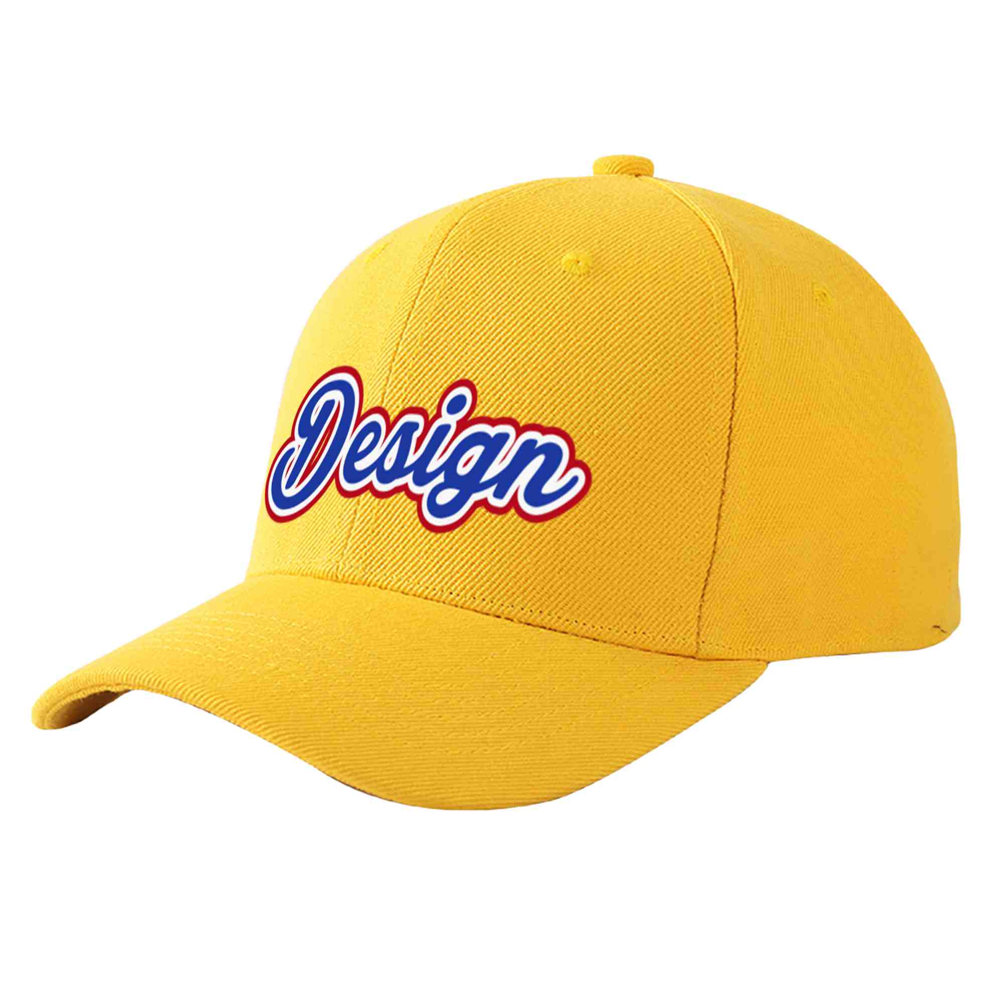 Custom Gold Royal-White Curved Eaves Sport Design Baseball Cap