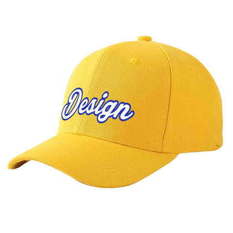 Custom Gold White-Royal Curved Eaves Sport Design Baseball Cap