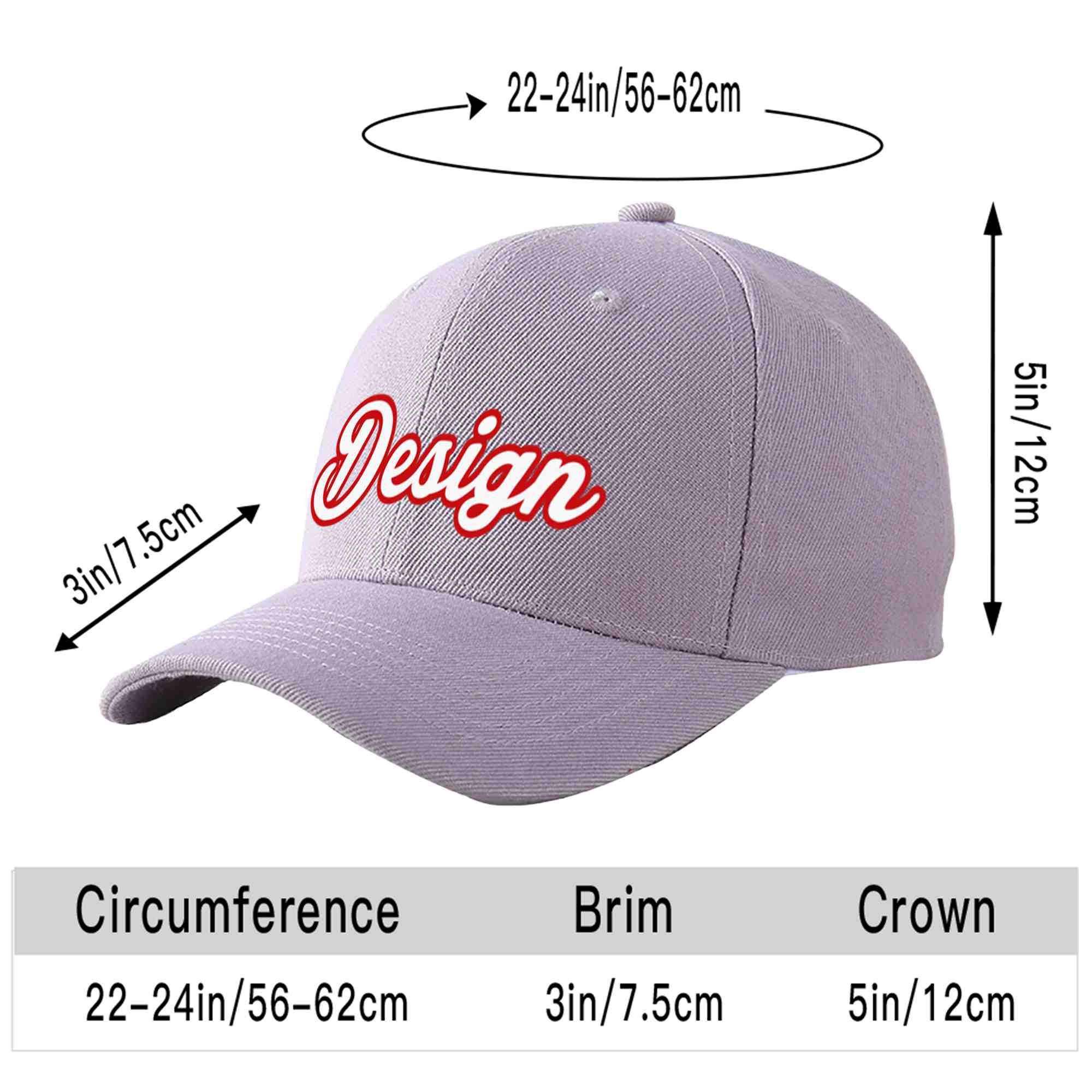 Custom Gray White-Red Curved Eaves Sport Design Baseball Cap