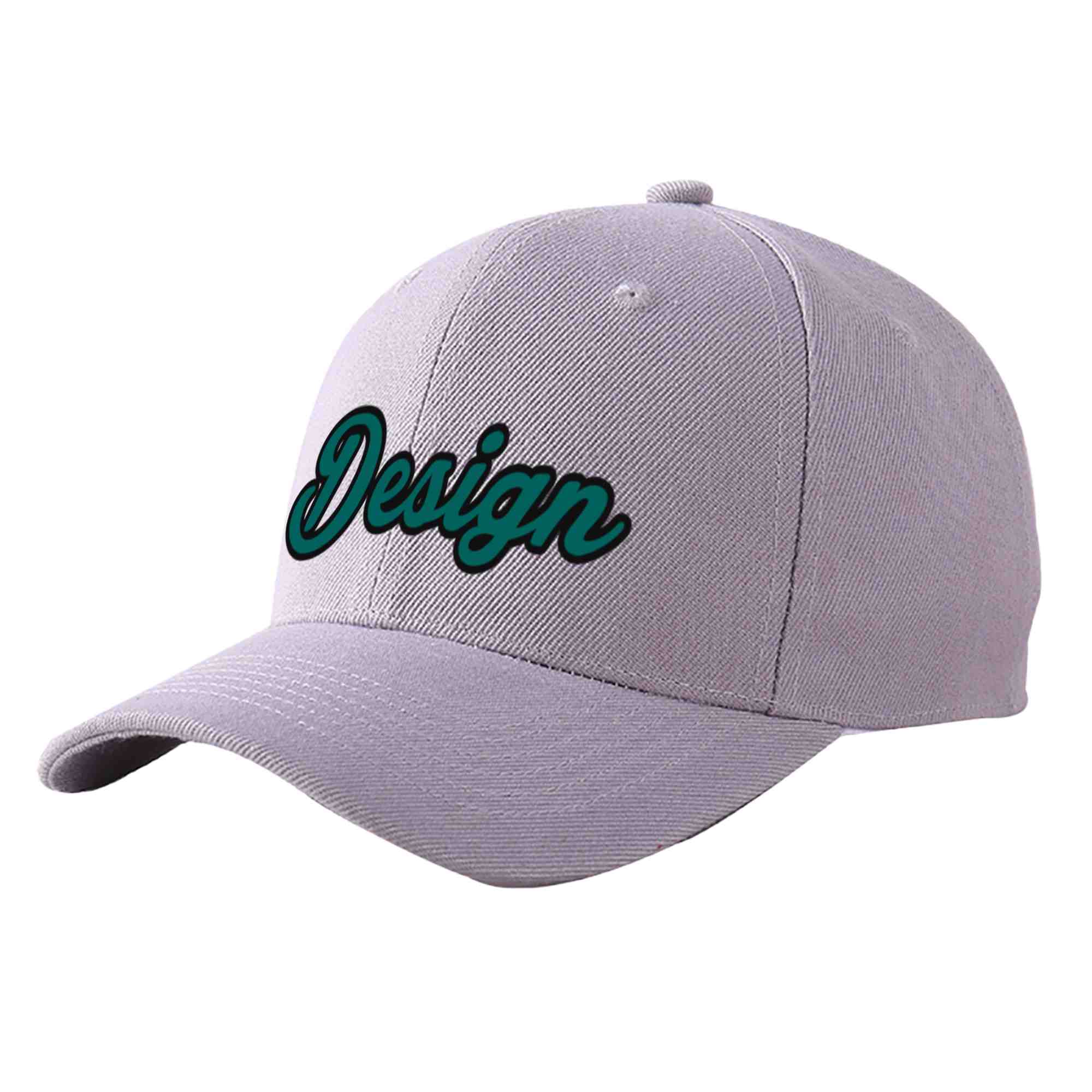 Custom Gray Aqua-Black Curved Eaves Sport Design Baseball Cap