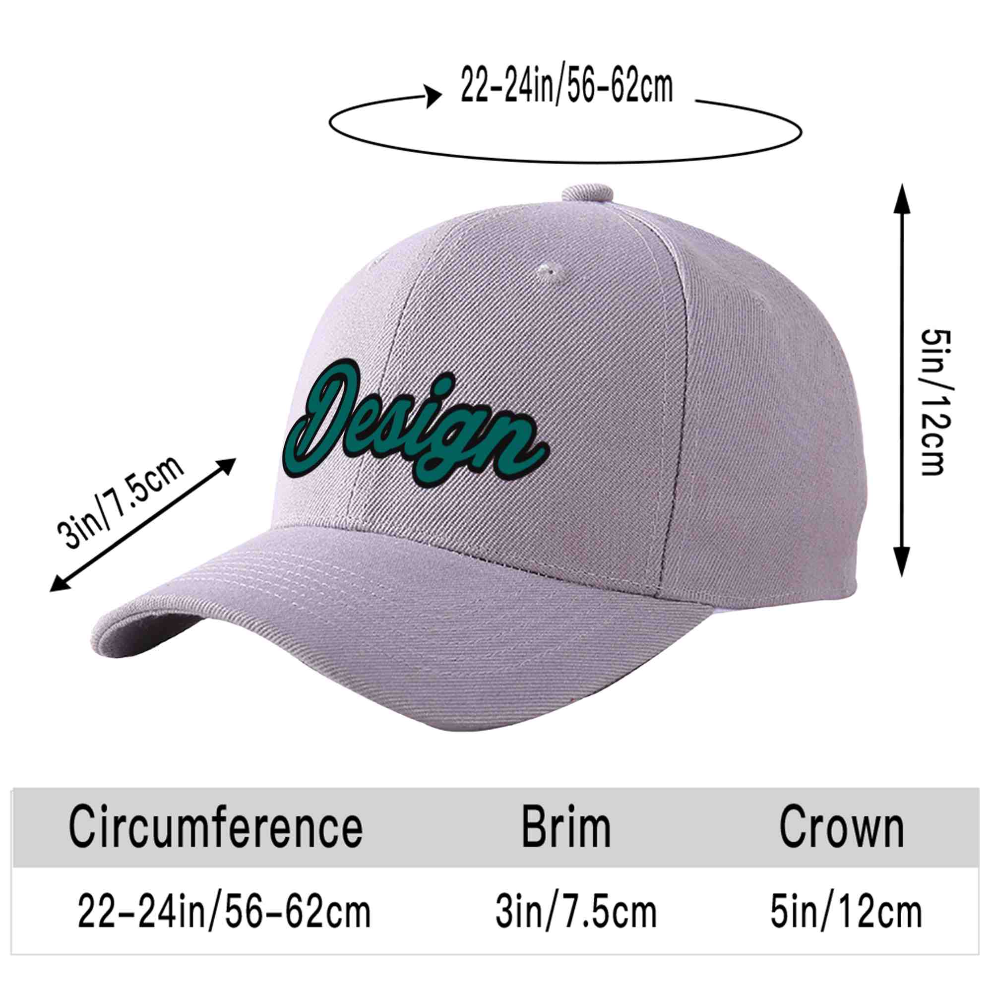 Custom Gray Aqua-Black Curved Eaves Sport Design Baseball Cap