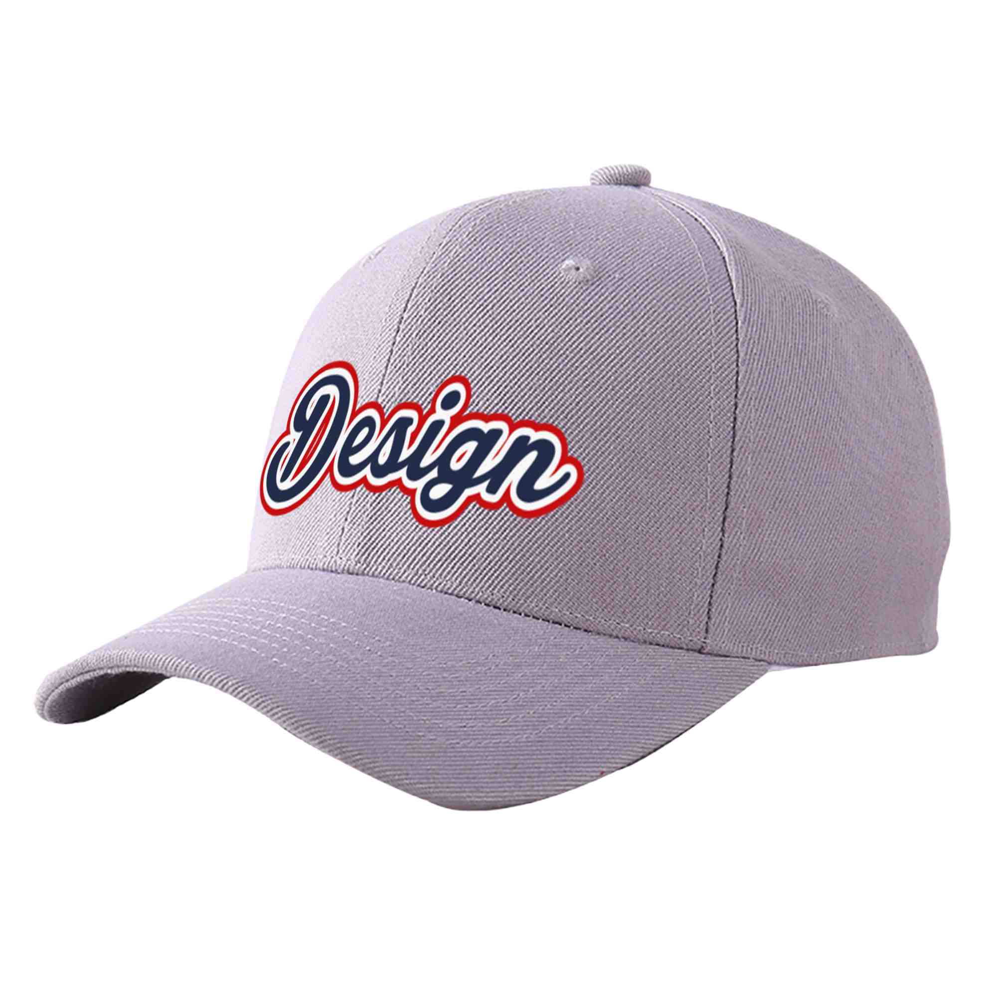 Custom Gray Navy-White Curved Eaves Sport Design Baseball Cap