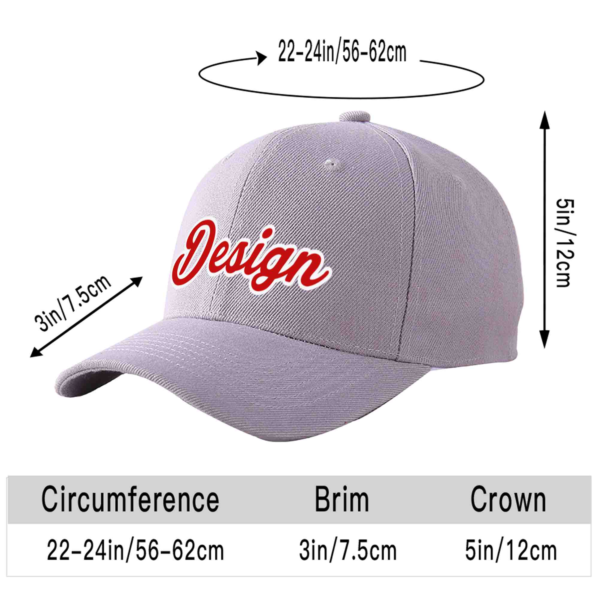 Casquette de baseball incurvée personnalisée gris rouge-blanc avec avant-toit