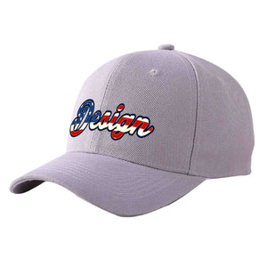 Casquette de baseball personnalisée avec drapeau américain, gris, vintage, avec avant-toit incurvé et or, Design sportif